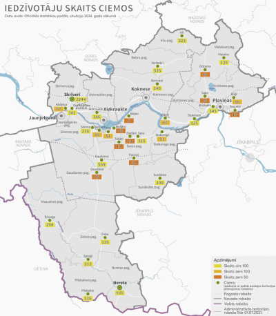 Iedzīvotāju skaits novada ciemos