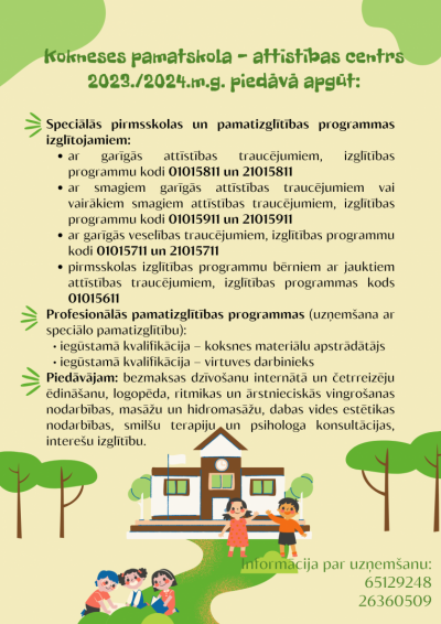 Kokneses pamatskolas - izglītības centra audzēkņu uzņemšanas apraksts 2023./2024.mācību gadā